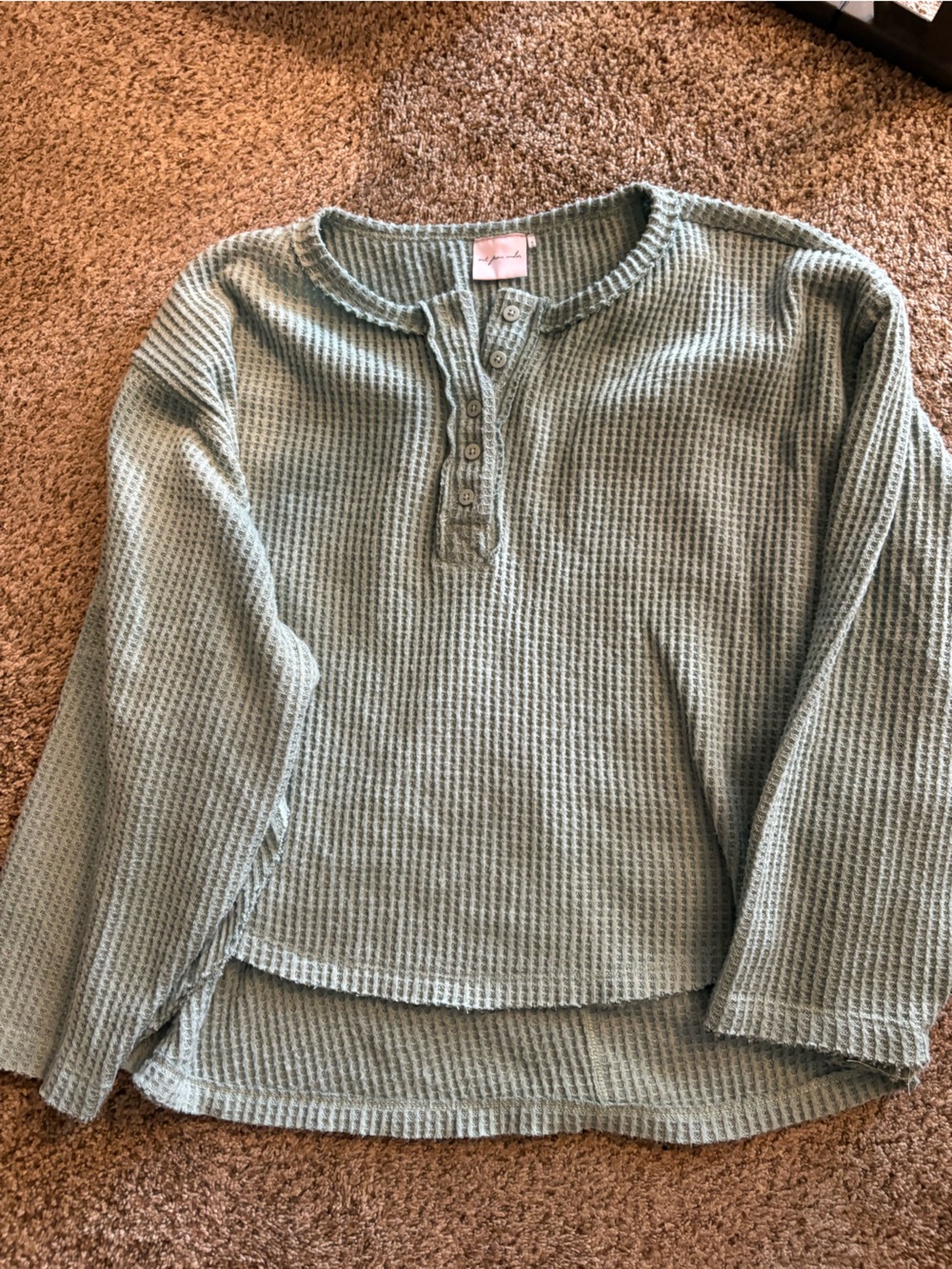 Urban Outfitters Waffle Henley Top - Sage Green